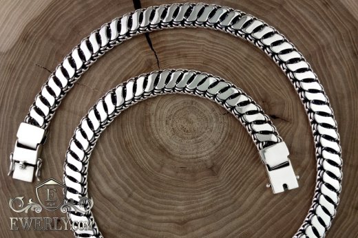 Buy silver massive chain "Double Bismarck with overlays" of the neck